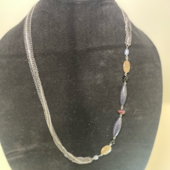 Metro 7 Silver and Black Multi Strand Necklace with Purple and Cream Beads - Picture 2 of 6